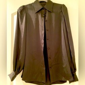 BCBG Balloon Sleeve Button Up Blouse in Black